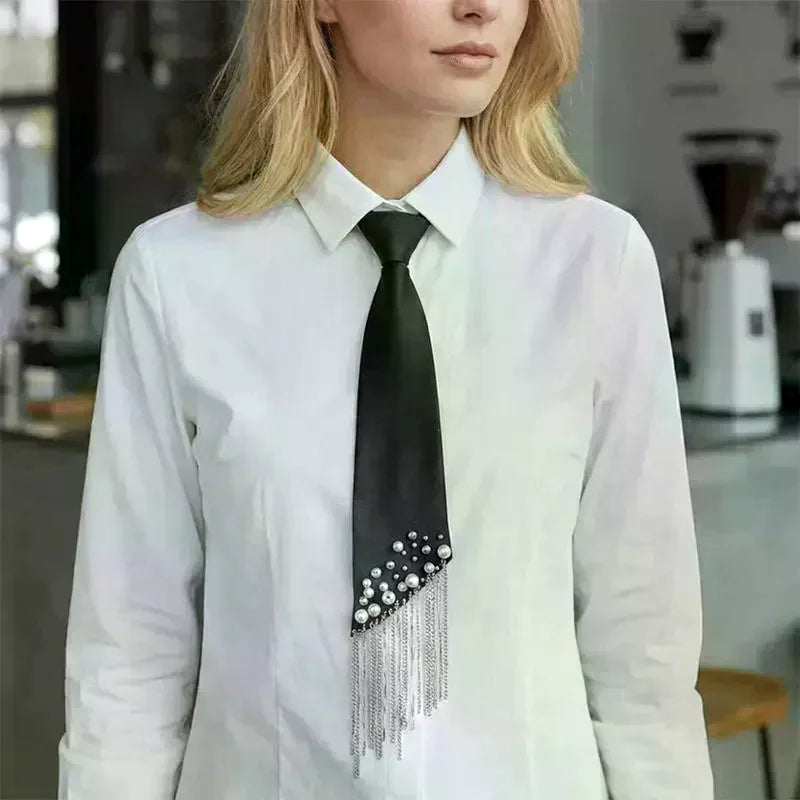 Women's Vintage Fringe Tassel Tie – Beaded Chain Neckwear Tassel Neckwear Tie Oasis Select