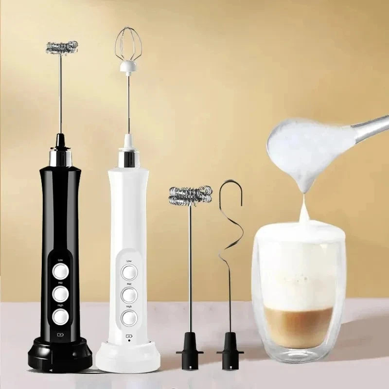 Handheld Electric Milk Frother 3 In 1 Milk Foam Maker Rechargeable 3 Speeds Adjustable Electric Foam Maker Tools Mini Milk Mixer Oasis Select