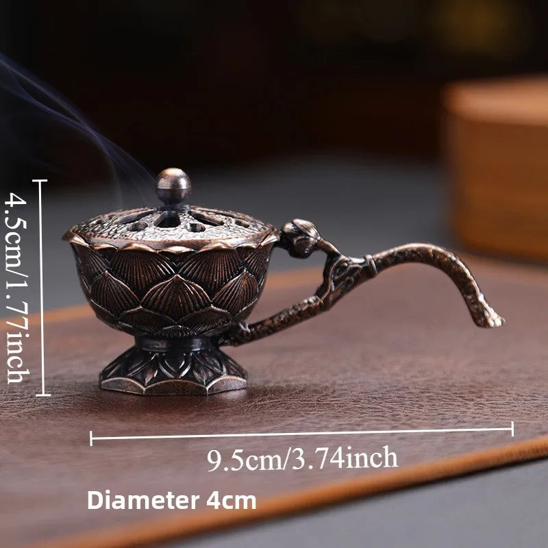 Creative Handheld Lotus Incense Burners Retro Sandalwood Incense Burner Hollow Out Alloy Censer Home Teahouse Decor Oasis Select S-red