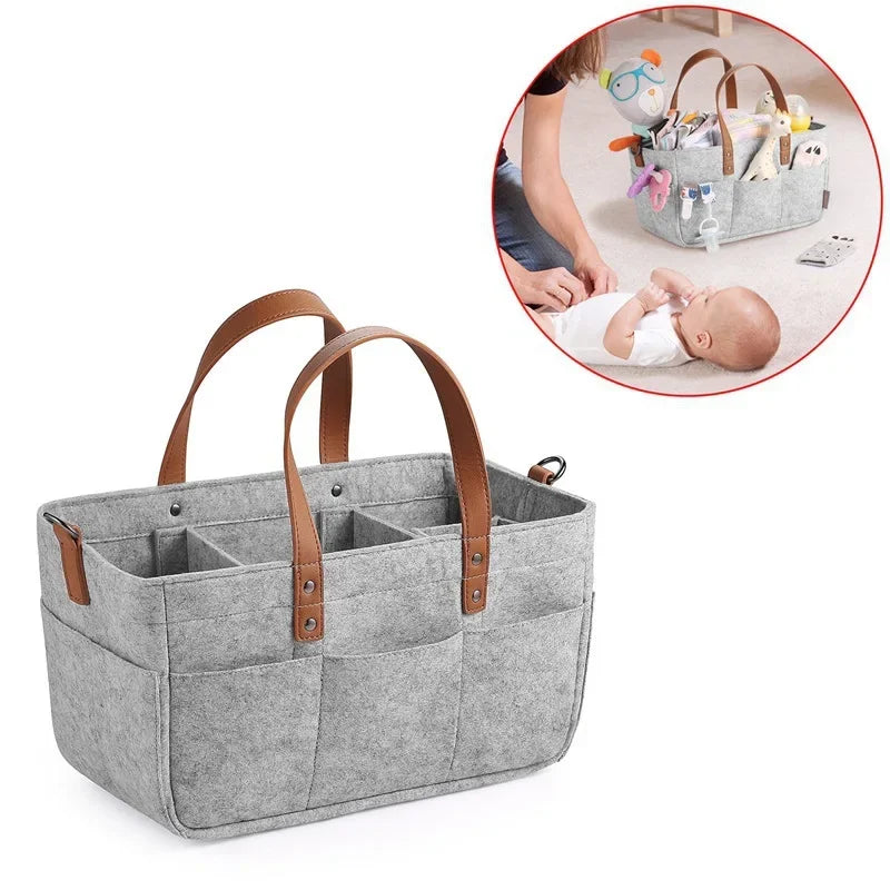 Baby Felt Storage Nursery Organizer Basket Infant Diaper Bag with Handle Caddy Changing Nappy Kids Storage Carrier Large Pocket Oasis Select