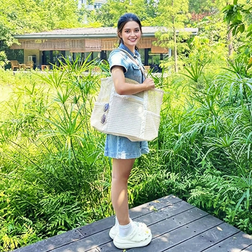 Sand-Proof Storage Bag Comfortable Swimming Storage Bag Large Capacity Tote Sturdy Mesh Beach Tote Bag For Travel Storage Oasis Select