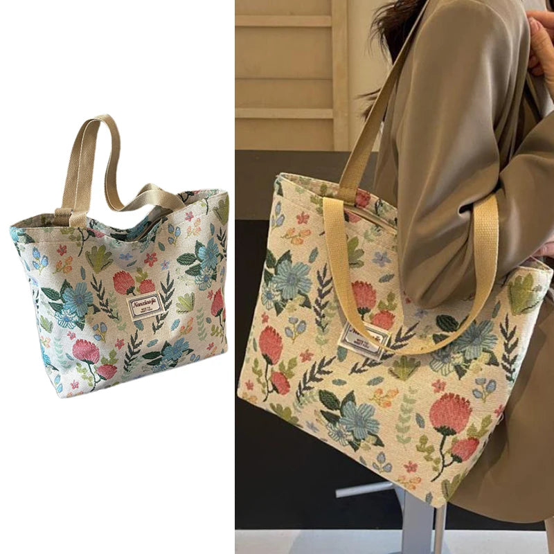 Fashion Flower Floral Printing Single Shoulder Bag Reusable Large Capacity Messenger Bags Simple Versatile Tote Bags Oasis Select