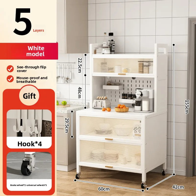 Dustproof side cabinets, shelves, multi-layer floor cabinets, small appliances, microwave ovens, multifunctional storage racks Oasis Select 5-White-60
