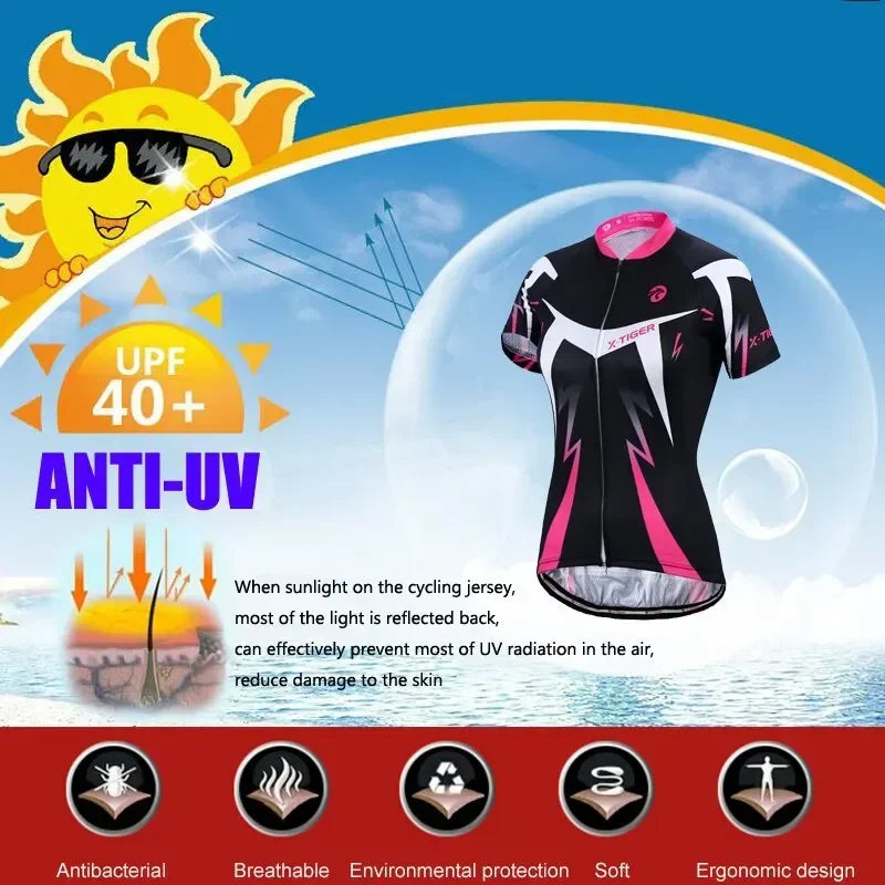 X-TIGER Women's Cycling Jersey Summer Breathable Quick-drying Bicycle Shirt MTB Mountain Road Cycling Clothing Oasis Select