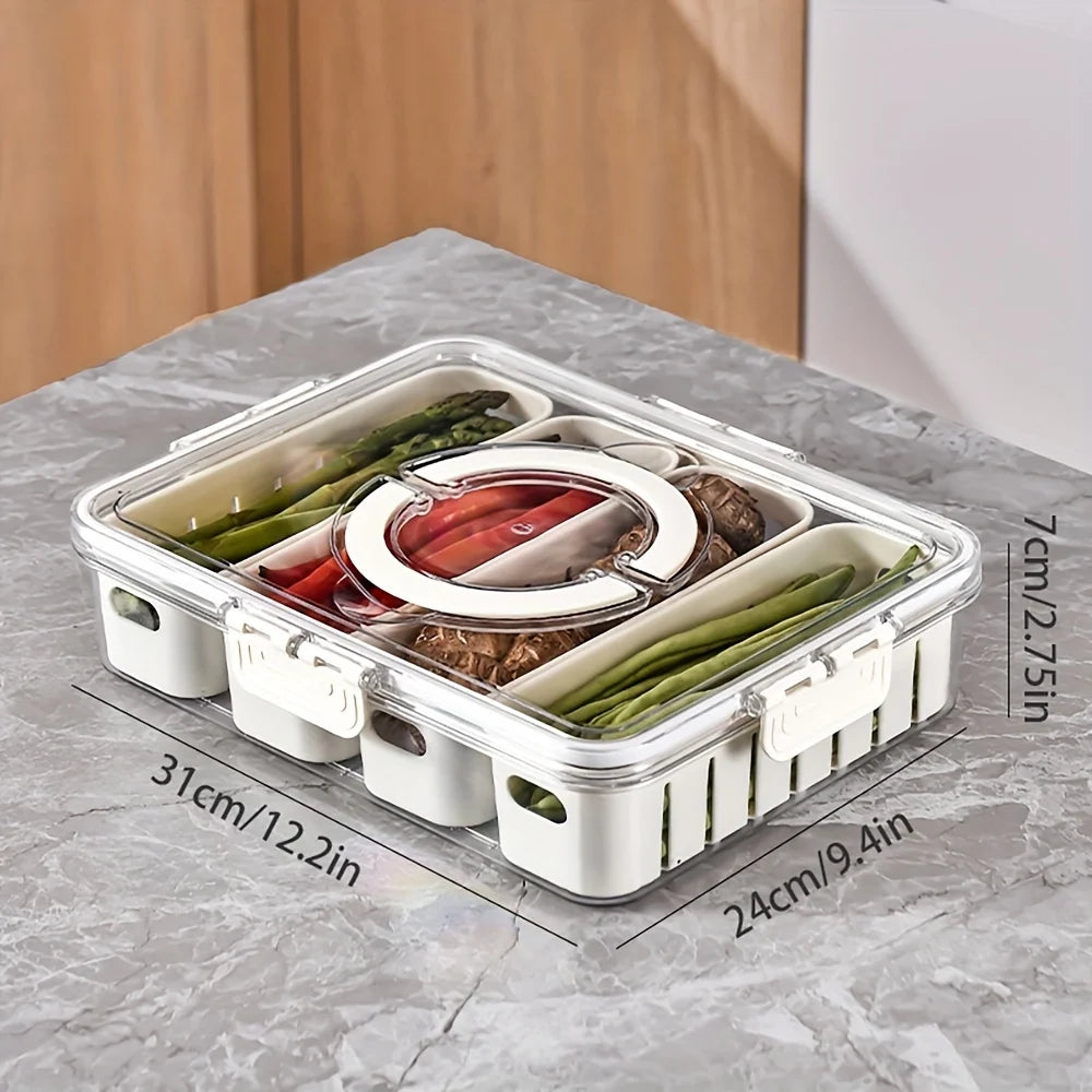 Modern plastic snack tray with lid and handles - Portable 2/4 compartment food storage box with window lid for travel Oasis Select 4cells