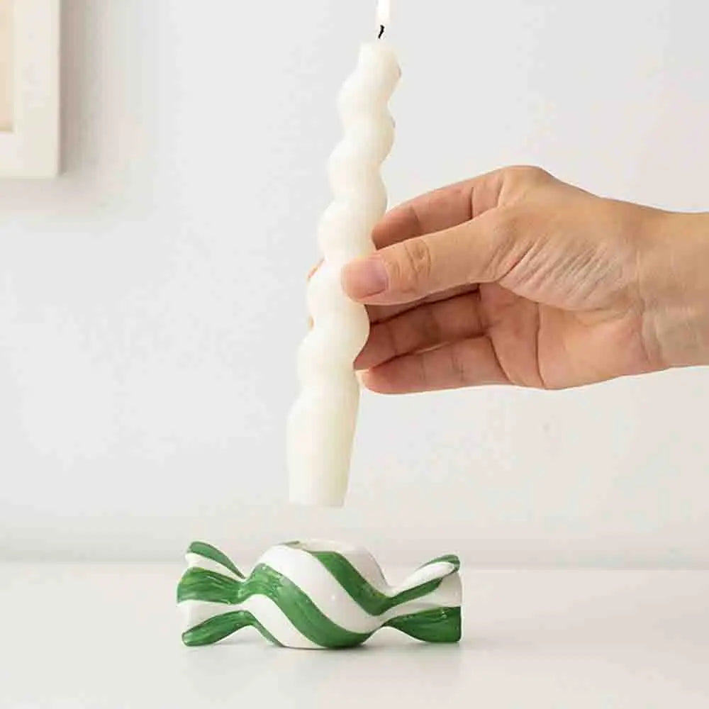 Ceramic Candy Striped Tealight Candle Holder | Xmas & New Year