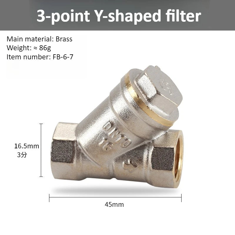 Brass Y-shaped Thickened Filter 2/3/4/6 Points DN8 10 15 20 25 32 40 50 BSP Internal Thread, Used for Water Filter Ball Valve Oasis Select 3 points DN10 Y-strainer