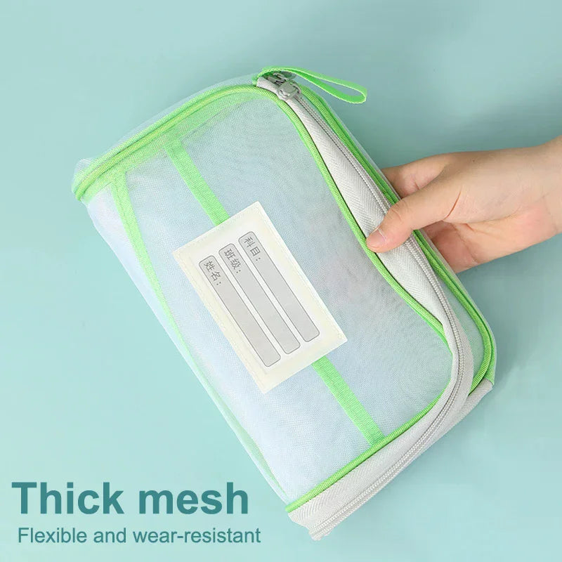 A4 Stationery Storage Bag Double-layer Mesh Zipper Bag Large Capacity Organizer Folders School Office Supplies Stationary Bag Oasis Select