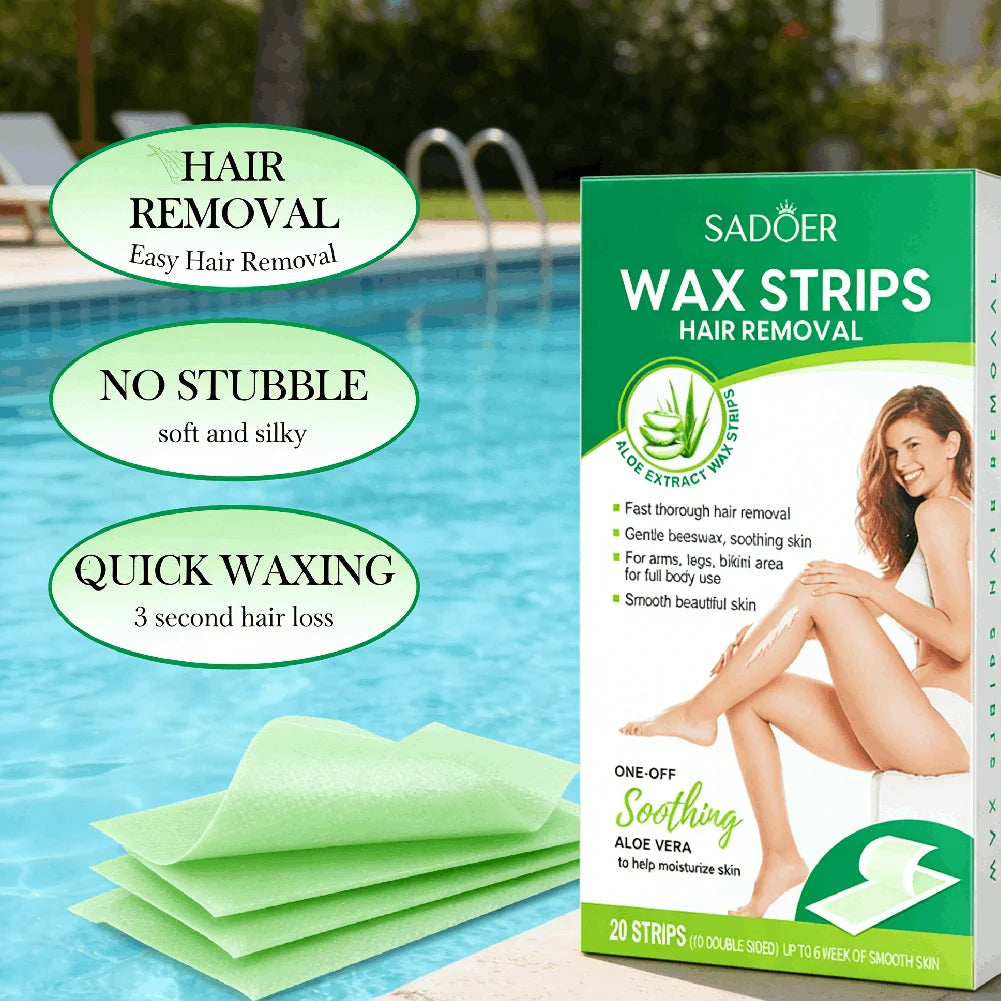 20PCS Gentle Aloe Vera Fast Hair Removal Wax Strips Waxing Wipe Sticker Professional Facial Body Leg Lip Hairs Remove Wax Paper Oasis Select