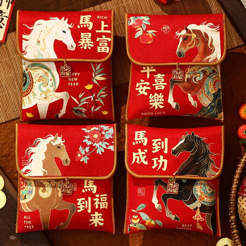 1Pc 2026 Year Of The Horse Fabric Red Envelope Traditional New Year Lucky Money Bag Spring Festival Cloth Money Pocket Oasis Select