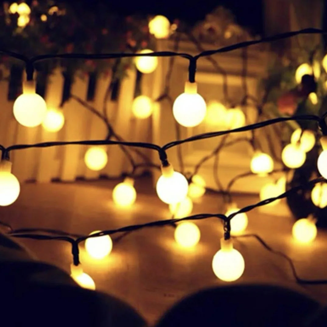 LED Solar Camping Outdoor Waterproof Colored Light String, Christmas Light String, Balcony Garden Courtyard Decorative Light Oasis Select Small Ball - Warm 7 meters 50 light