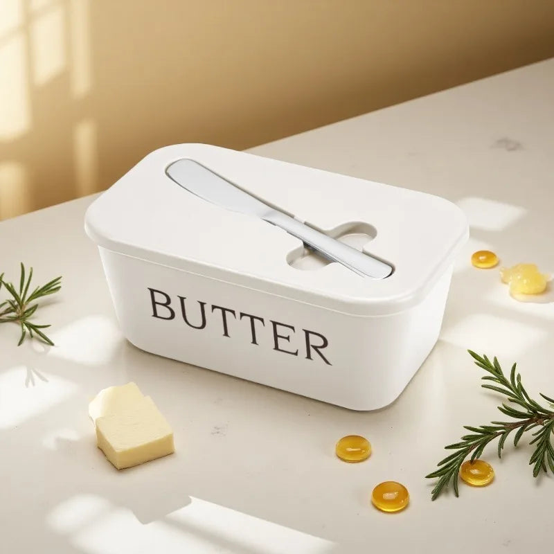 Easy-Clean Lid & Handle - Large Butter Storage Container with Knife - Heavy-Duty PP Plastic Butter Dish - Restaurant Supplies Oasis Select