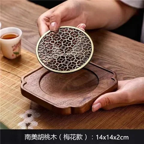 Traditional Walnut Tea Tray Teapot Teacup Solid Wood Tray Mat Office Coffee Cup Trays Home Tea Ceremony Accessories Oasis Select D 14X14X2CM