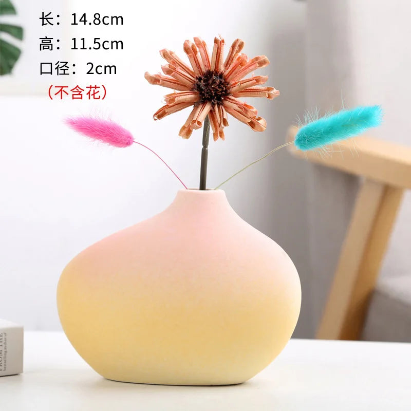 Frosted Gradient Mini Ceramic Vase Flower Arrangement Light Luxury Garden Home Dry Flower Living Room Table Decoration Oasis Select G powder