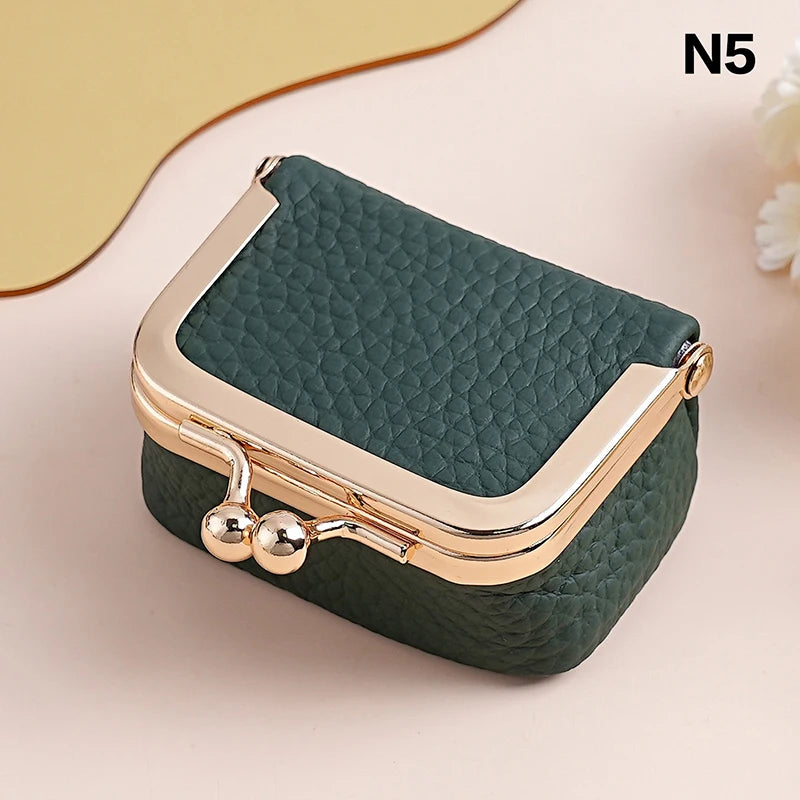 Genuine Leather Kiss Lock Coin Purse | Mini Square Wallet