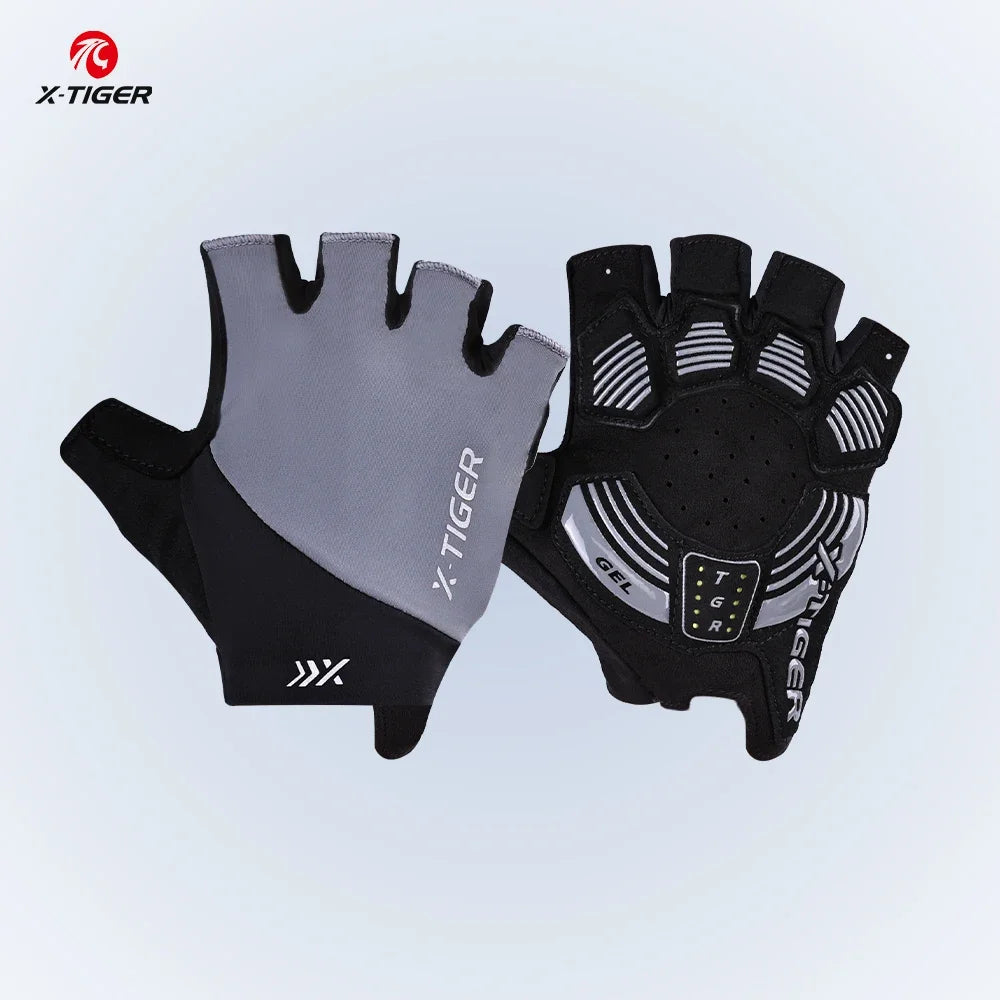 X-TIGER Men Women Cycling Gloves Breathable Damping MTB Road Bike Special Gloves Non-slip Bicycle Half Finger Gloves Oasis Select Grey M