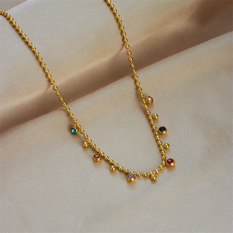 Stainless Steel Woman Necklace New Style Colorful Crystal Decoration Female Necklaces Bohemian Lady Jewelry Gifts Oasis Select