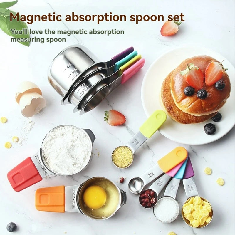 WISH Simply Gourmet Measuring Cups And Spoons Set, Stainless Steel, Stackable, Fits Narrow Jars, 13-Piece Oasis Select