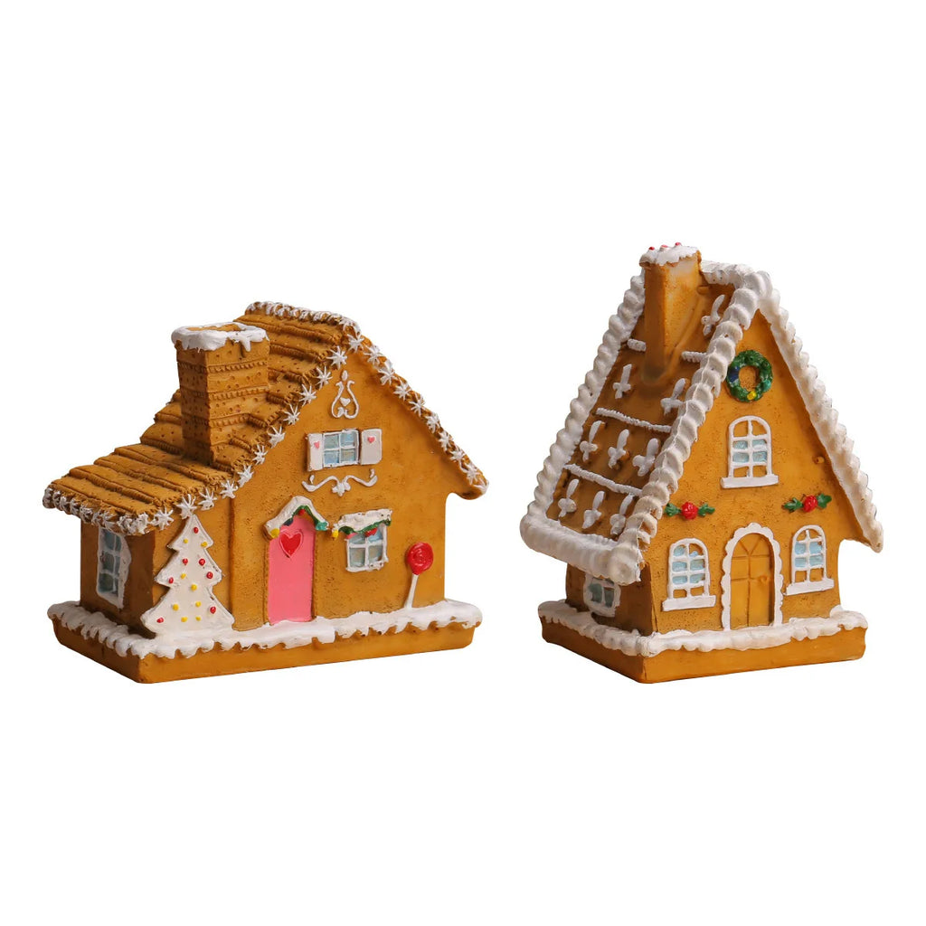 New Christmas Resin Small Houses Micro-landscape LED Illuminated Houses Christmas House Desktop Ornaments Christmas Decorations Oasis Select