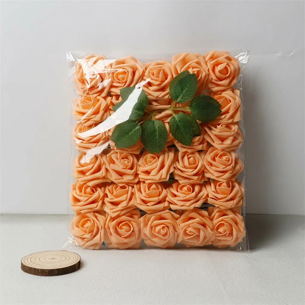 30 Pieces Artificial PE Foam Roses Fake Rose Flowers for DIY Bridal Bouquet Wedding Valentine's Day Party Decoration Oasis Select Orange-30pcs