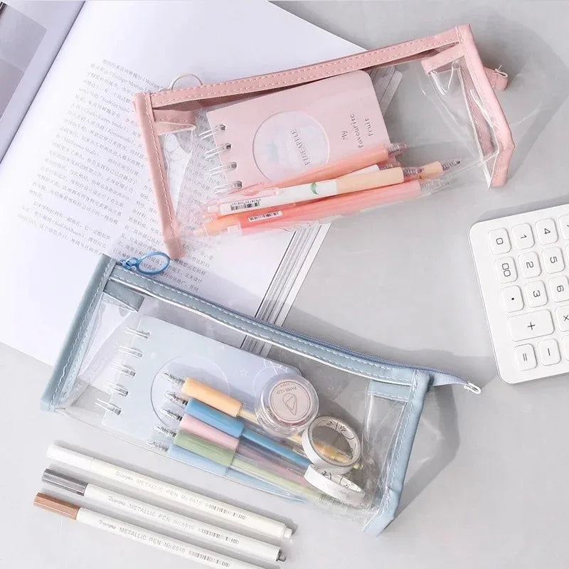 School Study Stationery Office Supplies Transparent Pencil Case Large Capacity Simple Pen Bag Kawaii Cosmetic Bag Oasis Select