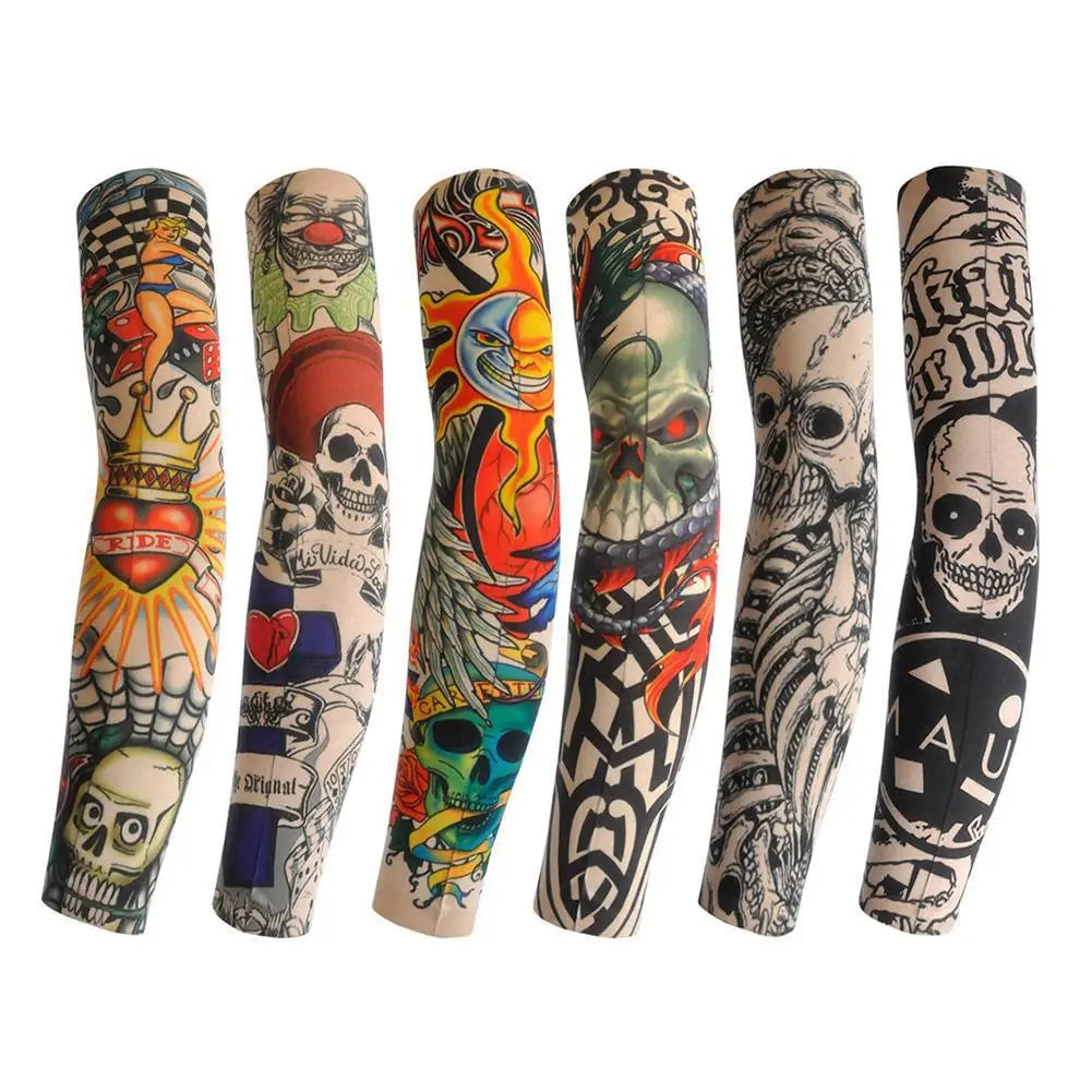 Summer Ice Silk Tattoo Sleeves Arts Temporary Fake Slip On Tattoo Arm Sleeves Sports Sunscreen Sleeves Cycling Driving Fishing Oasis Select style-5