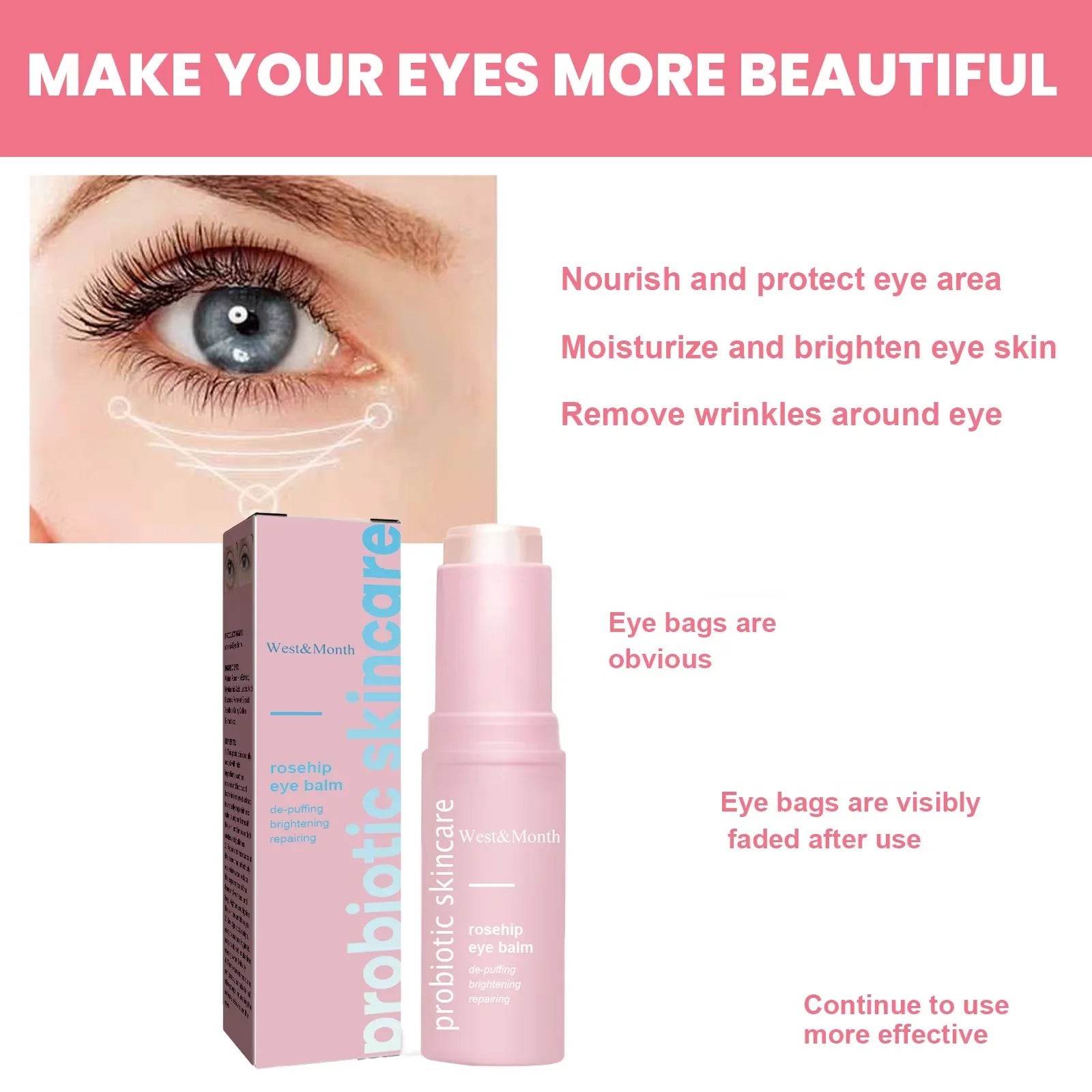 Rosehip Eye Cream Lifting Moisturizing Balm Stick Remove Dark Circles Eye Bags Puffiness Hyaluronic Acid Anti Wrinkle Eye Cream Oasis Select