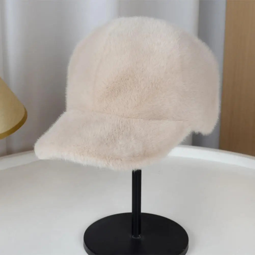 Women's Winter Plush Faux Fur Baseball Cap | Warm Duckbill Hat