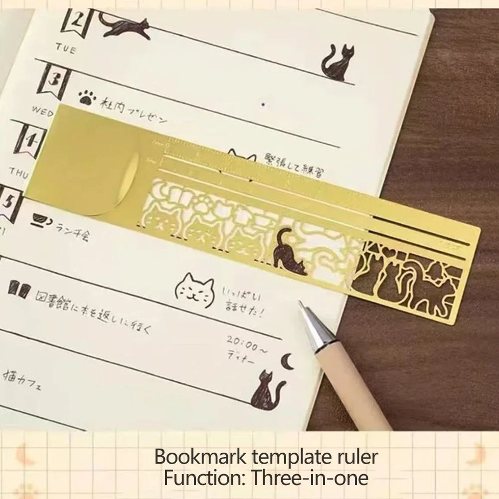 Cute Cat Hollow Metal Bookmark Ruler – Stencil & Journal Tool