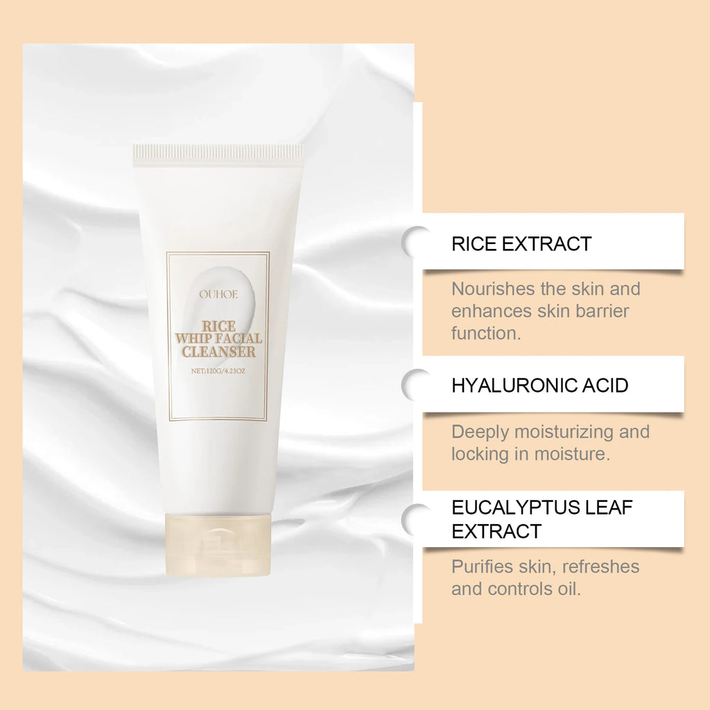 Rice Face Wash Cleanser Oil Control Purifying Cleansing Pores Moisturizing Brightening Soothing Rejuvenation Foam Glow Skin Care Oasis Select