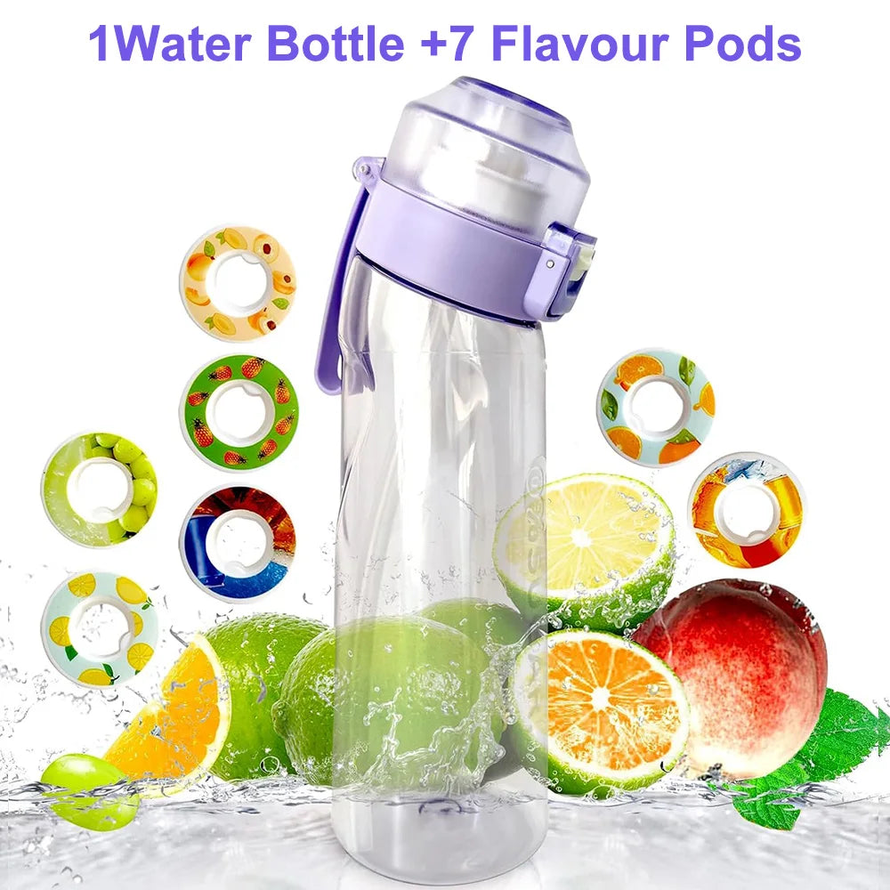 Sports Air Water Bottle BPA Free Drinking Bottles 650ML Fruit Fragrance Water Cup with 7 Flavour pods Outdoor Tableware Oasis Select PURPLE