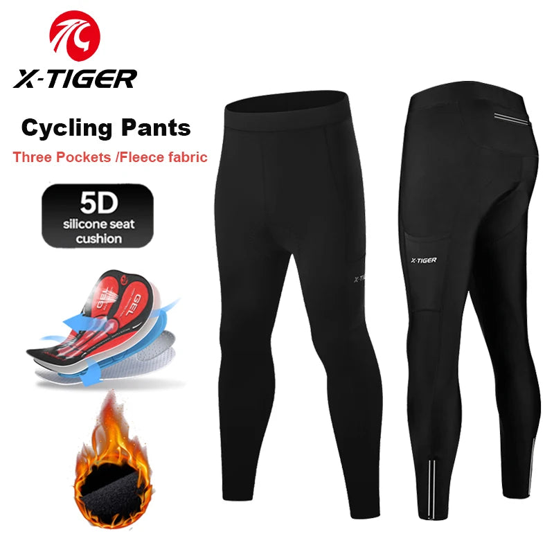 X-TIGER Men's Bike Pants Winter Warm Mountain Bicycle Tights With Back Pockets Coolmax 5D Gel Padded Cycling Long Trousers Oasis Select