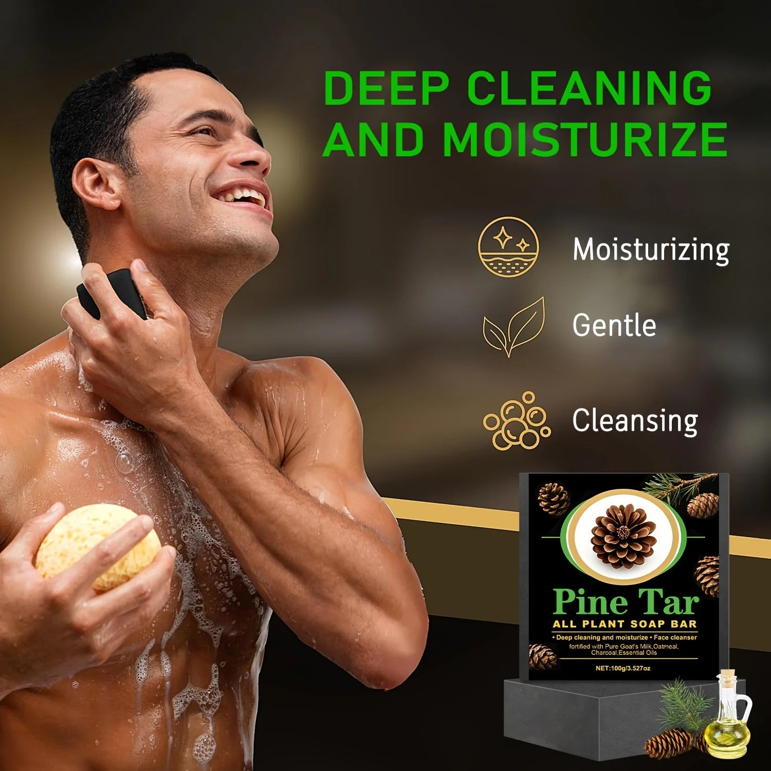 Men's Pine Tar Soap Bar – Deep Cleansing & Moisturizing Body Soap Bar Oasis Select