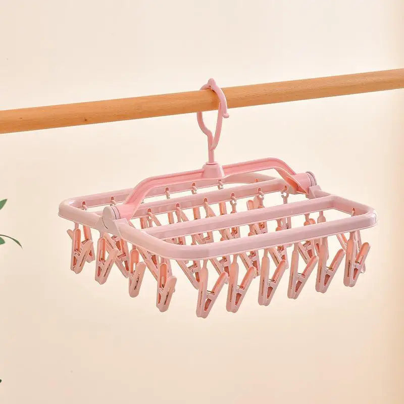 Foldable Laundry Drying Rack 32 Clips 360 Rotating Hook Lightweight Portable for Dorm Home Travel Small Garments Drying Oasis Select Pink