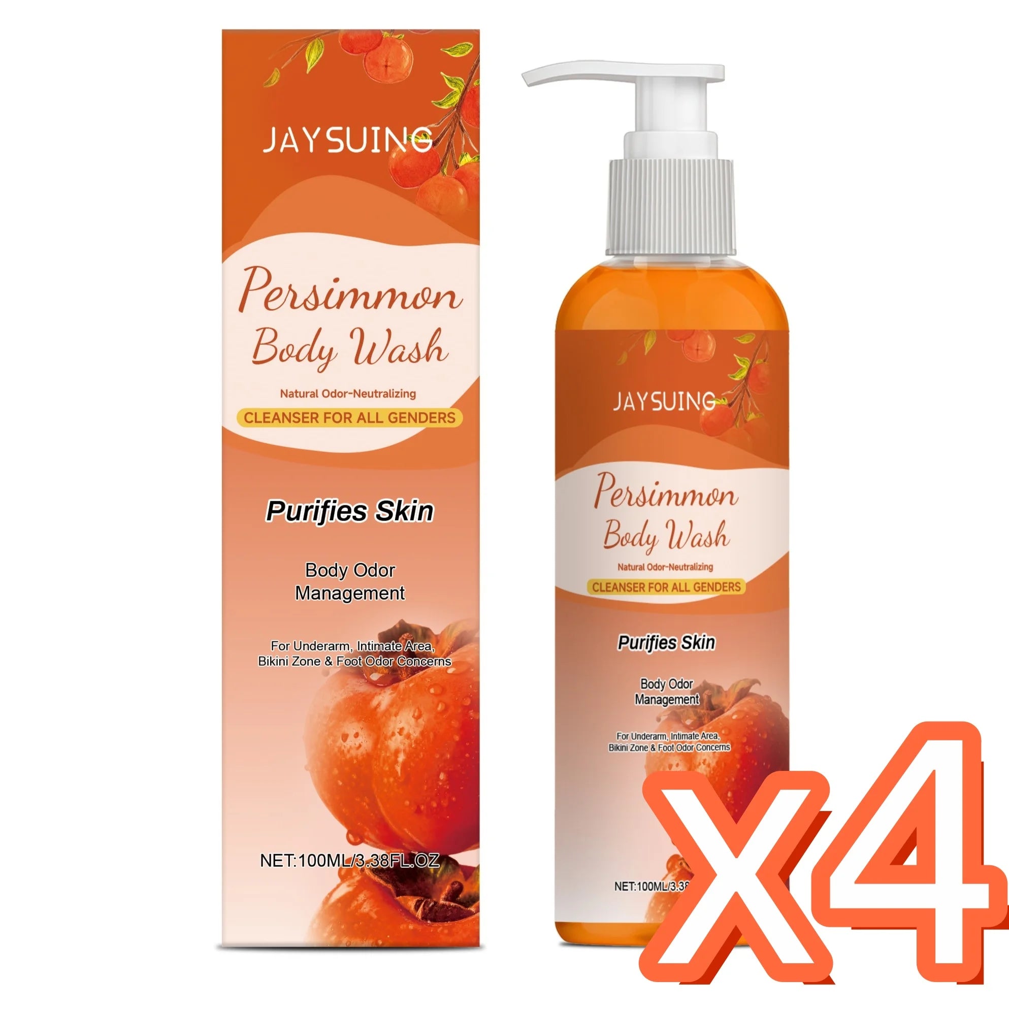 Persimmon Shower Gel Gentle Cleansing Deodorizing Exfoliating Maintain Skin Comfort Long Lasting Oil Control Fragrant Body Wash Oasis Select 100ml boxed x 4pcs Moisturizing