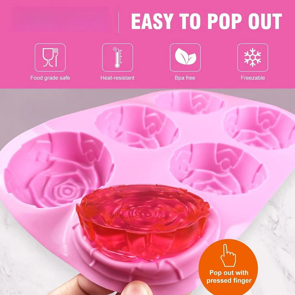 3D Rose Ice Molds Ice Cubes Trays Make 6 Grids DIY Handmade Ice Ball Maker Silicone Cake Mold Bakeware Baking tool Ice Moulds Oasis Select