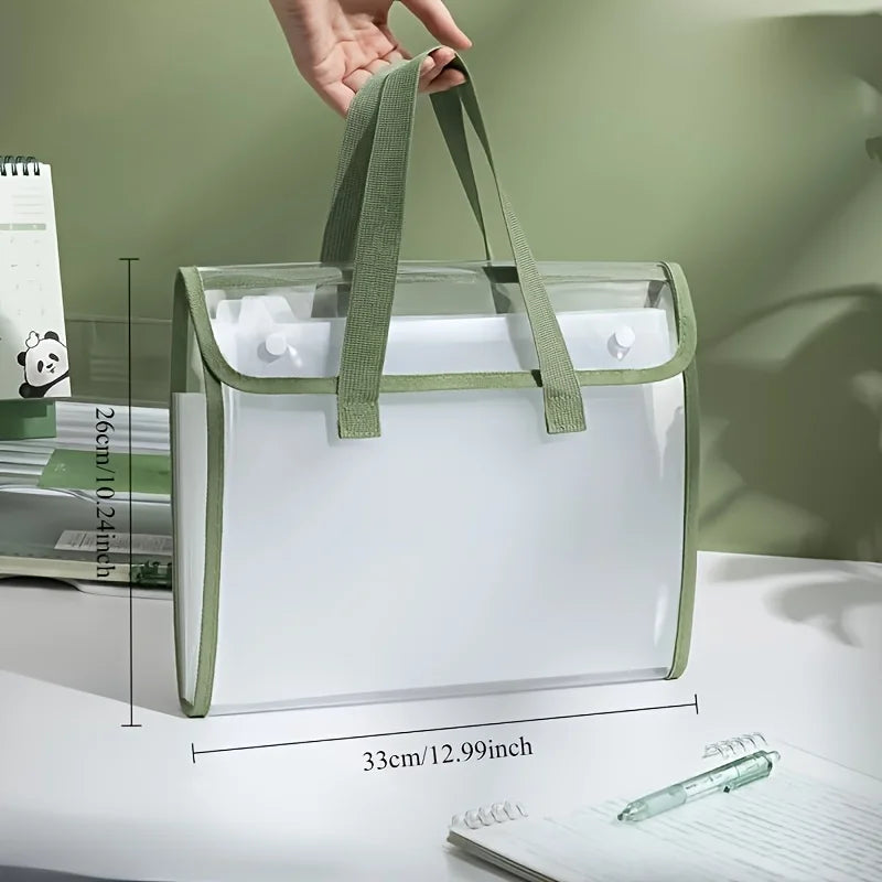 Large Capacity Waterproof Handheld Study Bag Elementary School Subject Test Paper Storage Bag Transparent Exam Bag PVC Material Oasis Select green