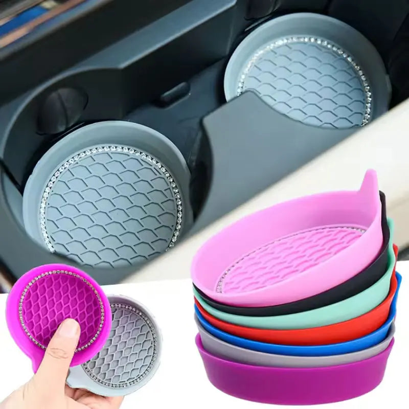 Bling Rhinestone Car Cup Holder Coasters | Non-Slip Rubber Pads