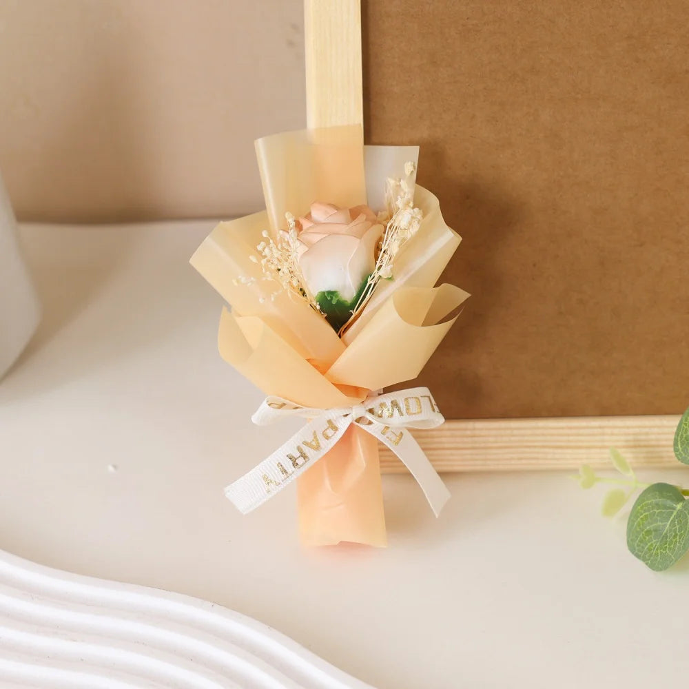 Mini Rose Soap Flower Bouquet Artificial Flowers Valentine's Day Birthday Gift Wedding Home Decorations Festival Forever Gift Oasis Select Champagne 1