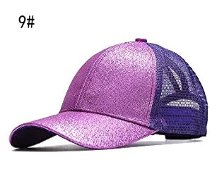 Classic quick drying large brim children's baseball cap with shiny ponytail and sequined hat, fashionable sun protection, casual Oasis Select 7