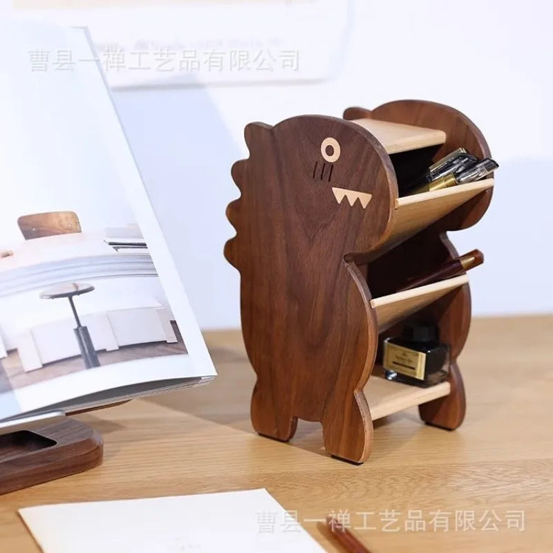 [Dinosaur Pen Holder] Black Walnut Solid Wood Cute Cartoon Creative Desktop Decoration Storage Box Desk Decoration Oasis Select