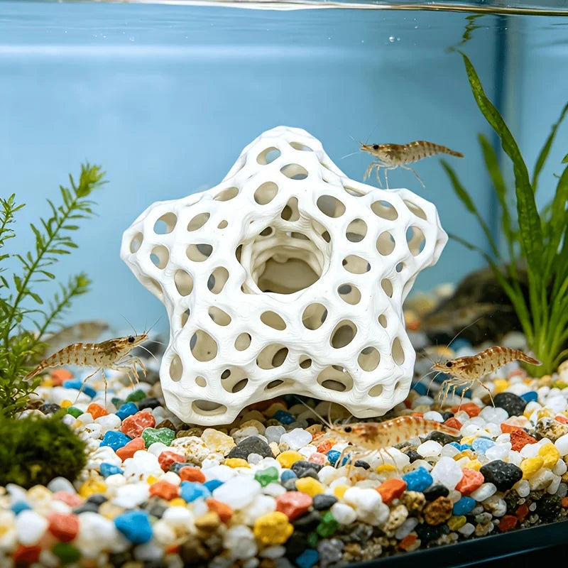 Hollowed-out Five-Pointed Star Fish Tank Decor 3D Printed Water-Shrimp Breeding Caves Ornaments Landscape Decor Planted Aquarium Oasis Select