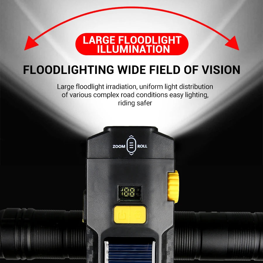 Solar USB Rechargeable Bike Light 1200LM – MTB & Road Front Lamp