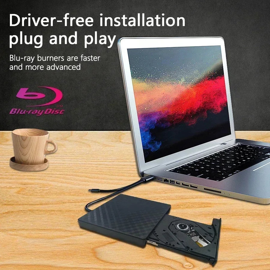 2-in-1 USB 3.0 TypeC Slim External DVD RW CD Writer Drive Burner Reader Player Optical Drives for Laptop Desktop PC DVD Burner Oasis Select