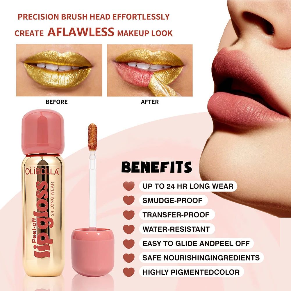 1Pc Gold Peel Off Lip Liner & Lip Gloss, Long Lasting Waterproof Lip Tattoo Stain Oasis Select