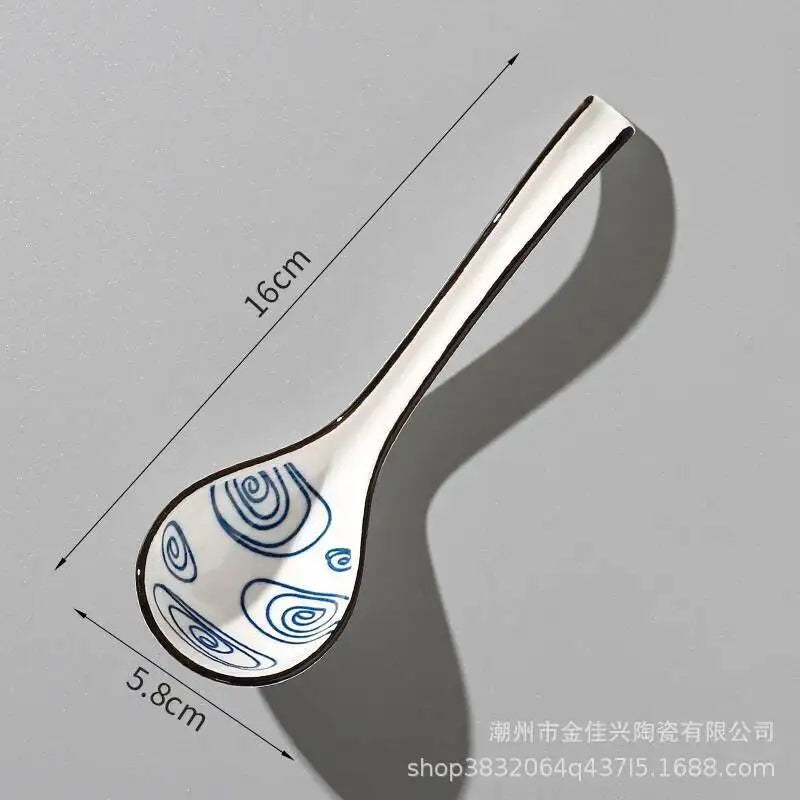 Japanese Blue And White Ceramic Spoon With Underglaze Decoration Soup And Noodle Serving Kitchen Cooking Utensil Oasis Select 29