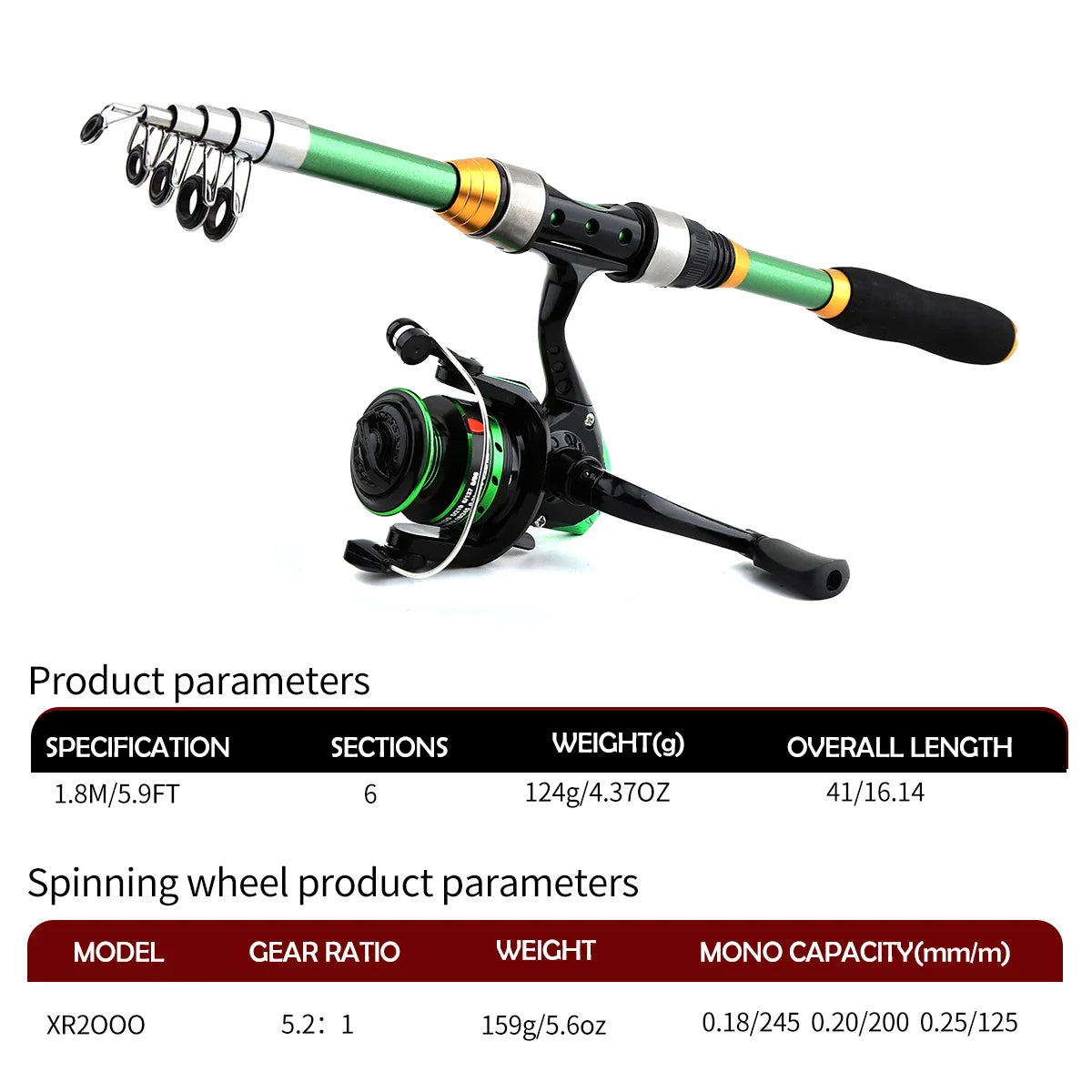 1.8m green pole wheel set fishing gear, complete set of equipment, cast pole, sea fishing, sub pole, mandarin fish Oasis Select