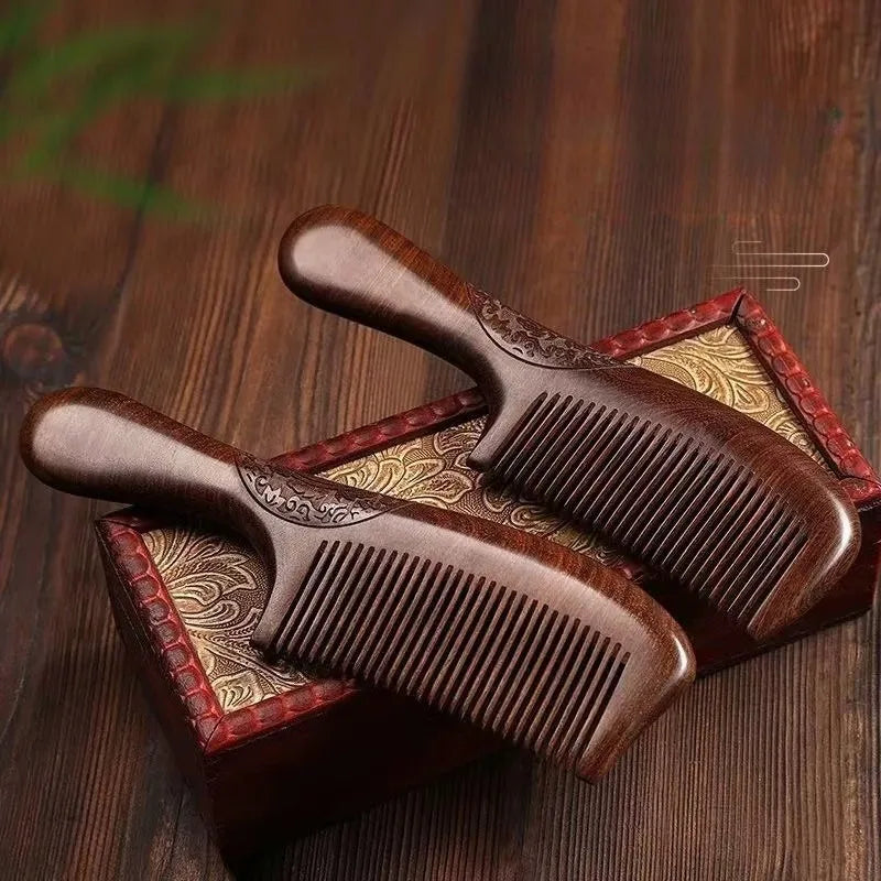 Natural Sandalwood Combs Solid Wood Carving Comb Anti-Static Beard Comb Handicraft Hair Styling Wide Tooth and Narrow Tooth Gift Oasis Select