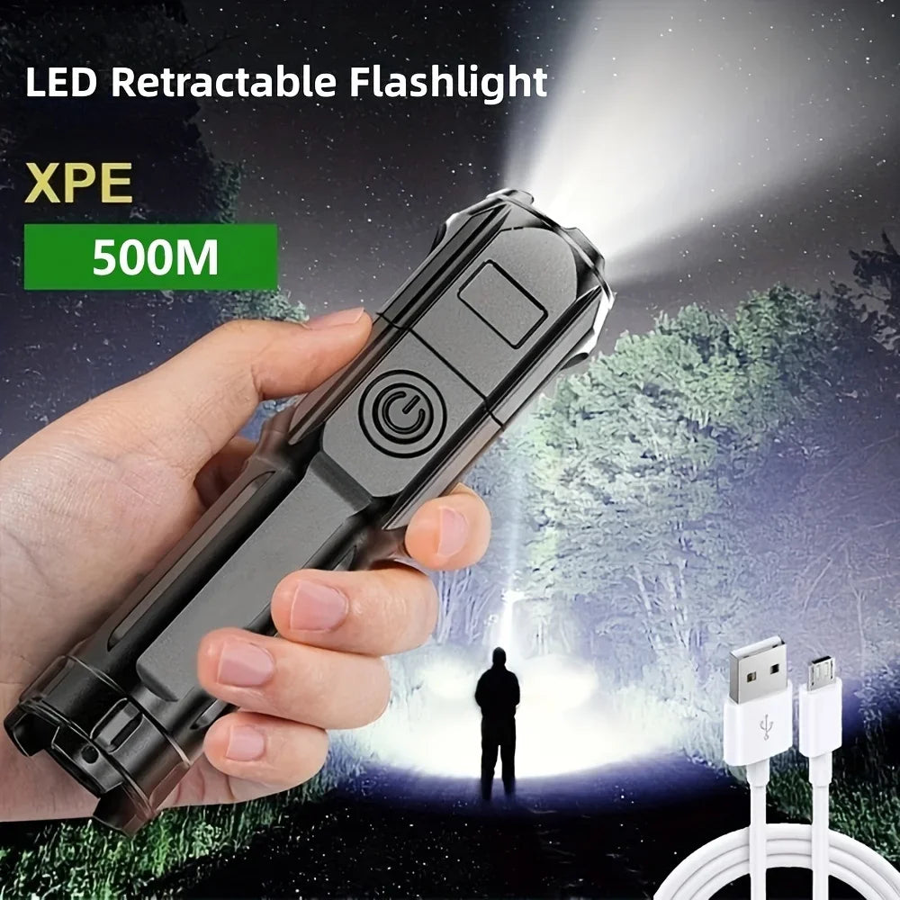 LED Tactical Flashlight USB Rechargeable Waterproof Zoomable