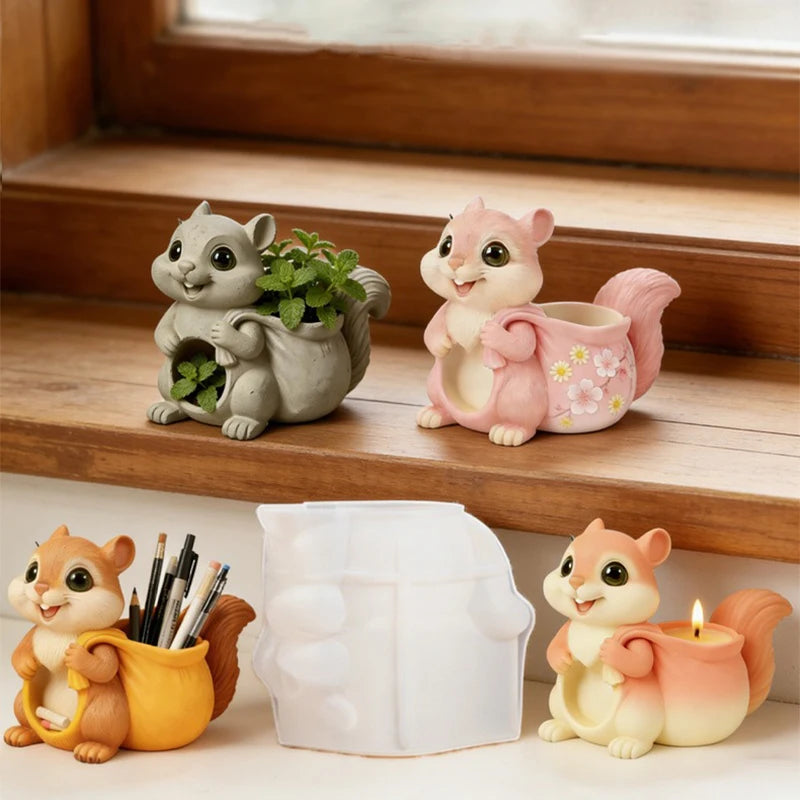 Squirrel Flower Pot Silicone Mold DIY Squirrel Candle Holder Mold Plaster Candle Jar Molds Concrete Vase Resin Pen Holder Mould Oasis Select
